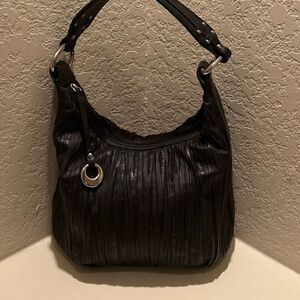 Donald J Pliner Pleated Leather Hobo Shoulder Bag Black Leather Y2K Stud Strap